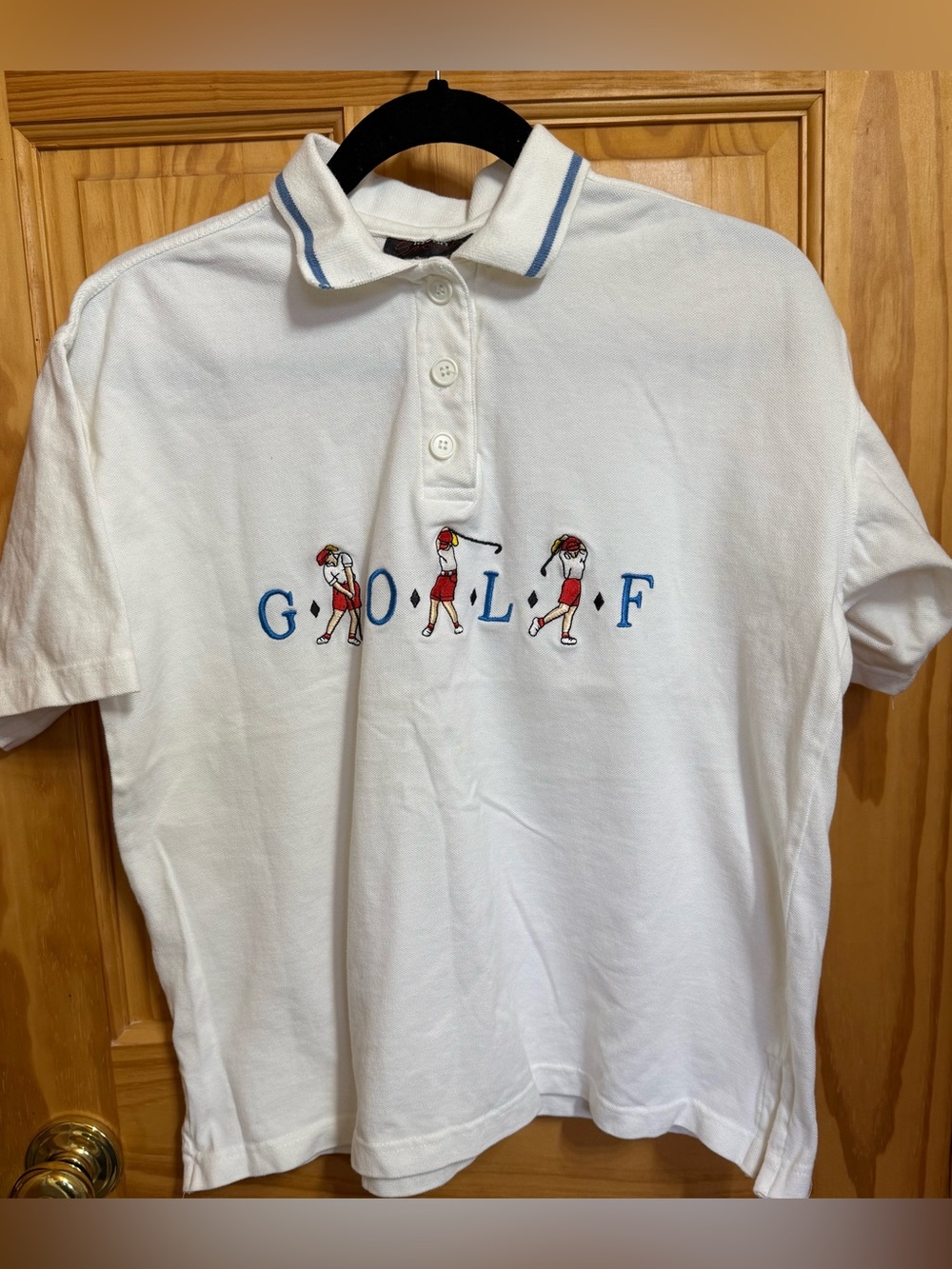 Lavon Classic White golf Polo with Blue-Trim Collar
